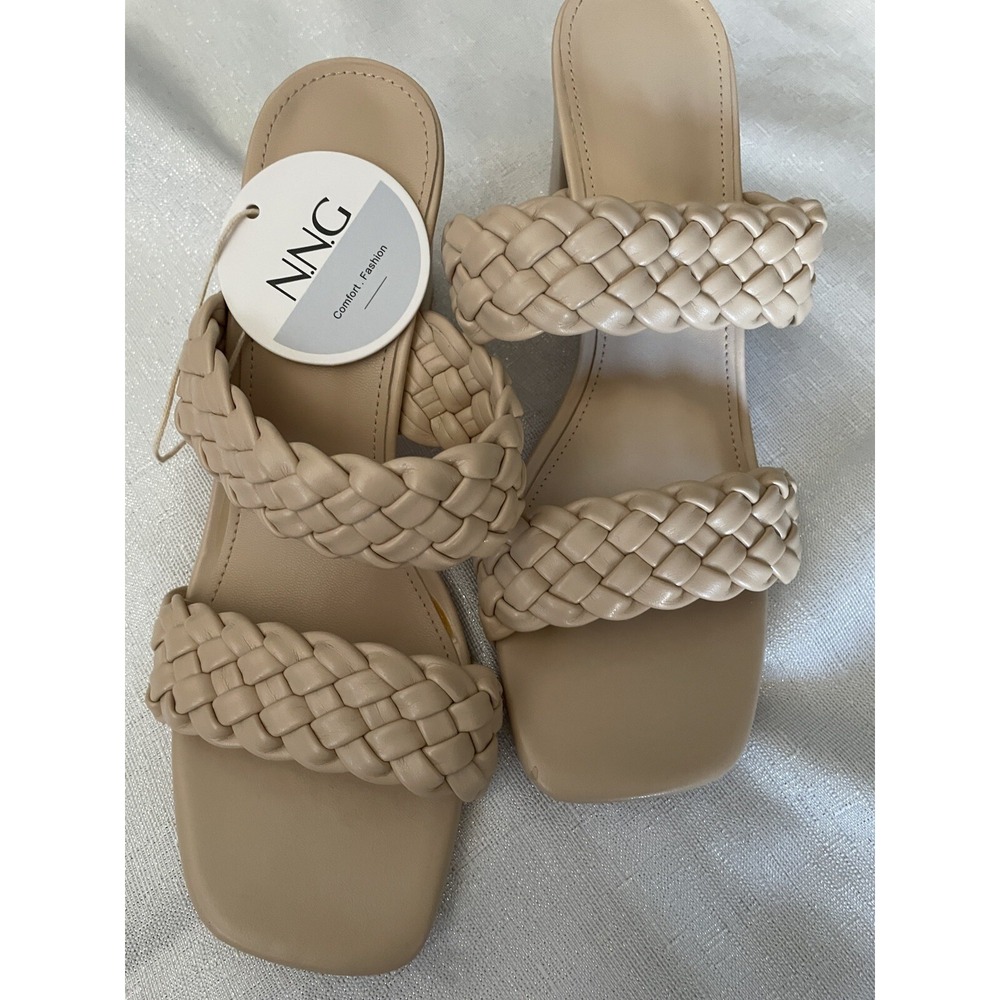 NNG Braided Strap Block Heeled Sandal, Women's‎ Size 7.5 / Eur 38 Cream